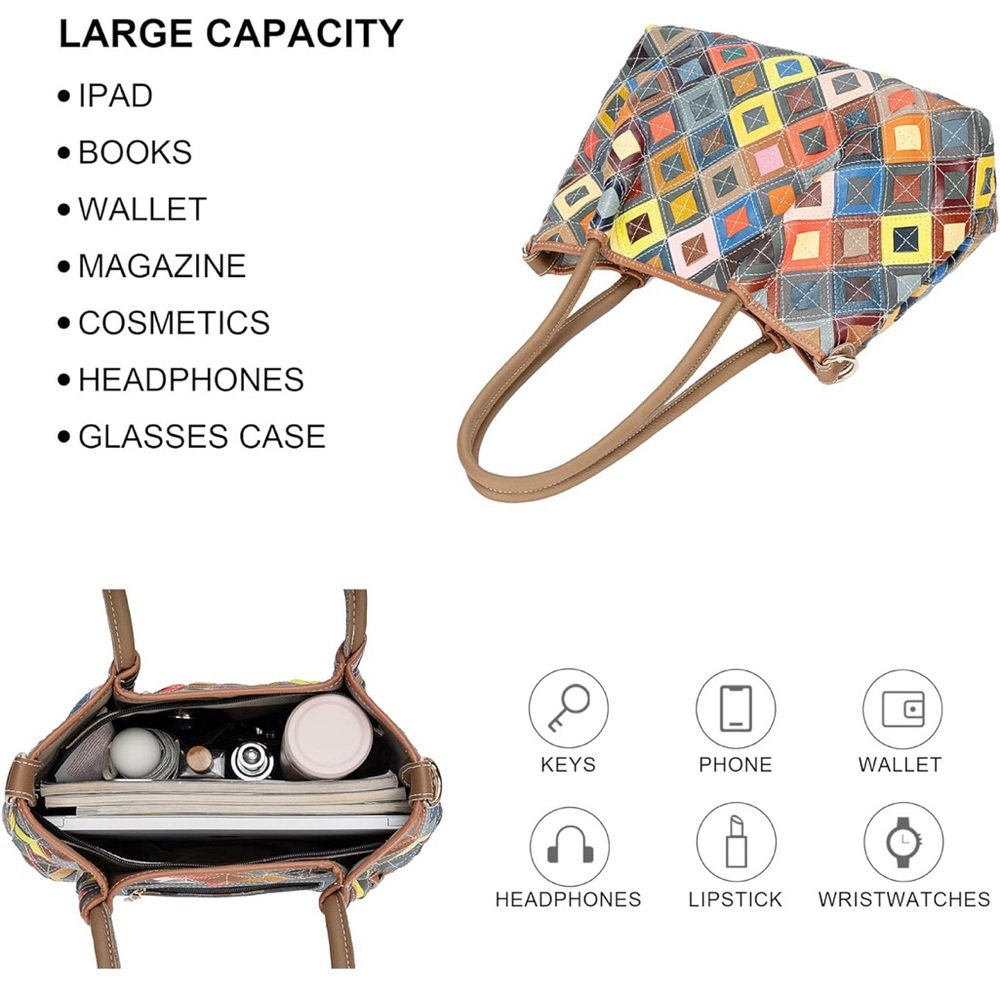 Multicolor Patchwork mosaic, genuine, leather purse handwoven brand new handbag - Picture 4 of 7
